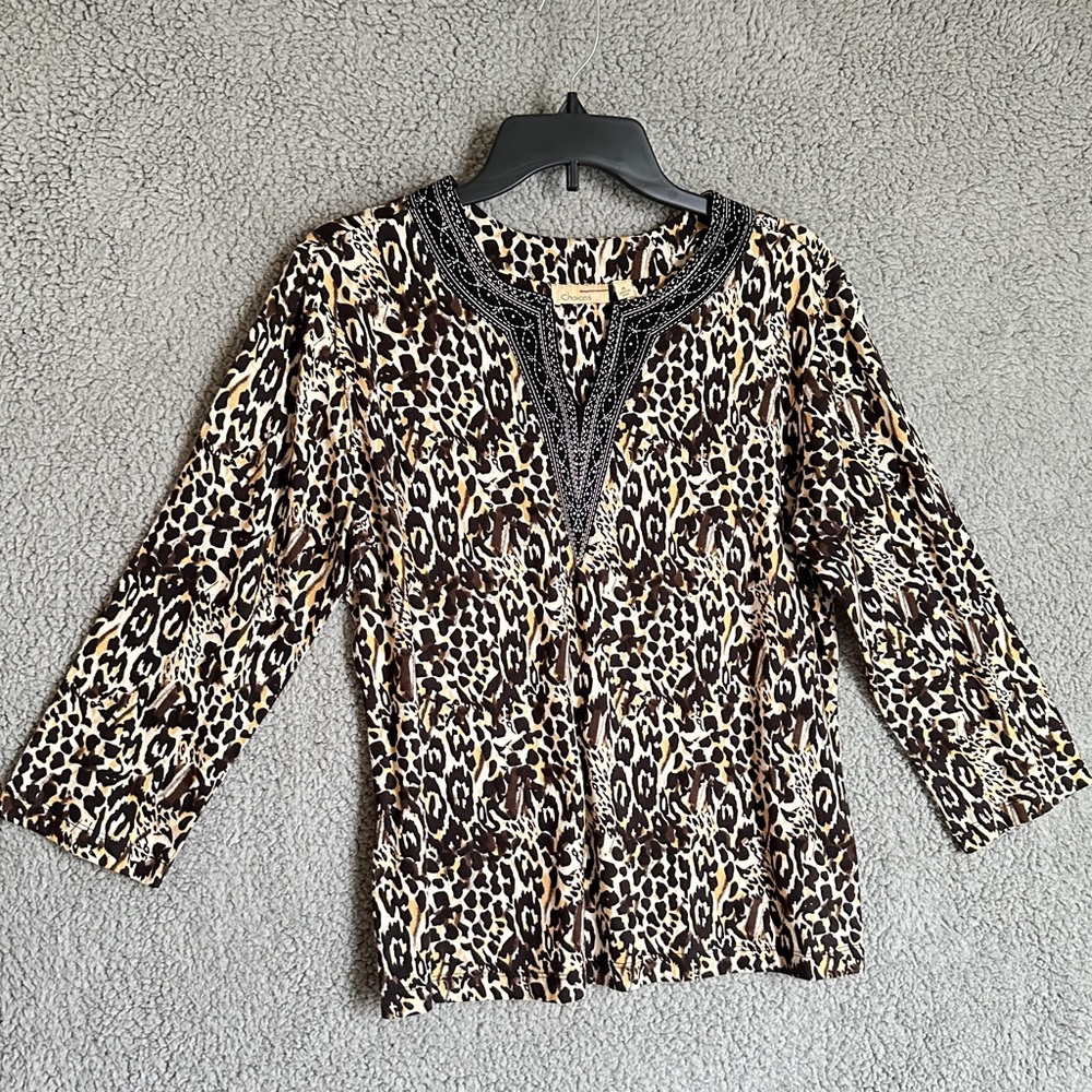 Choices Leopard Print with Black Trim Women’s Top